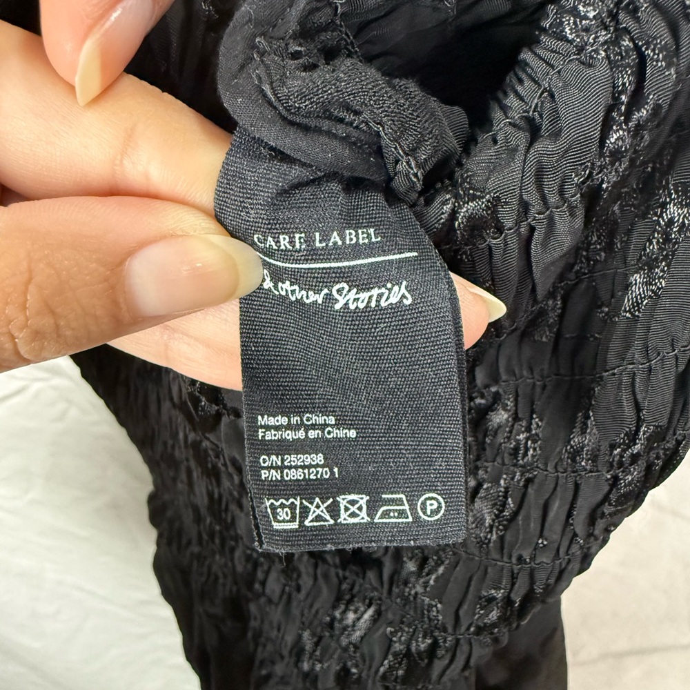 & Other Stories Smocked Puff Sleeve Wide Leg Jumpsuit Black US 8 - Picture 6 of 8